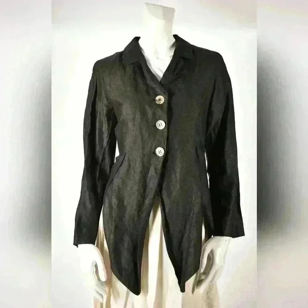 1990's KENZO Cupro Rayon Metallic Fitted Goth Tuxedo Point  Blazer France 2/4US